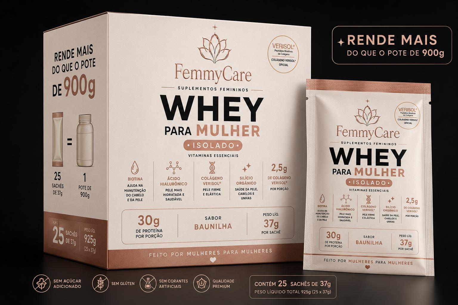 Whey Protein Para Mulheres · Caixa 25 sachês · 925g